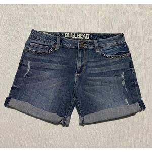 Bullhead Studded Jean‎ Shorts Juniors Size 5 Blue Denim Distressed Cuffed